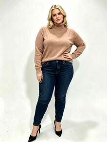 Steve Store Women's Knit Turtleneck Plus Size Elastane Sweater Long Sleeve Basic Winter Blouse Elegant Fashion - bege nova - 查看 1