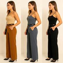 Kit 3 Women's Tailored Trousers With Belt - 黑色/焦糖色/灰色 - 查看 4