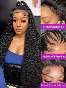 Uveous 40 42 Inch 250% Density Short Bob Wig Kinky Curly 13X4 13X6 Human Hair Wigs Pre Plucked With Baby Hair HD Transparent Lace Front Wigs For Women 250 Density Jerry Curly Water Wave Bob Wig Human Hair Deep Curly Wig Natural Black Halloween Season - Natural Black - 查看 6
