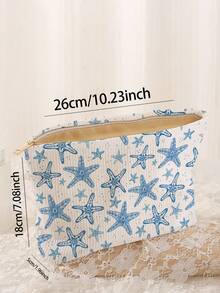 1 pieza Bolsa de almacenamiento de cosméticos portátil, patrón de serie de océano con concha y estrella de mar, impresión de doble cara, bolsa de maquillaje con cremallera para viajes, bolsa de almacenamiento de artículos de tocador multifuncional - Multicolor - Ver 3