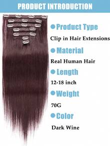 JIAMEISI Clip In Hair Extensions Real Human Hair, Remy Human Hair Extensions Double Weft With Lace 70g 7pcs, Natural Straight Clip Ins For Women, #99J Dark Wine - S99J - View 4