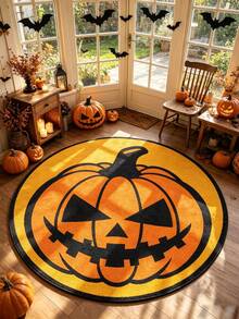 1pc Halloween Pumpkin Head Round Rug, Suitable For Living Room, Bedroom, Entryway, With Classic Pumpkin Face Print, Holiday Atmosphere Home Decor Mat, Fits Halloween Scene Arrangement, Decorative Rug, Bedroom Decor, Small Rug, Rug, Home Decor, Living Room Rug, Living Room Small Rug, Bedroom Rug, Living Room Home Decor, Outdoor Rug, Washable Rug, Suitable For Party Arrangement - Multicolor - View 7