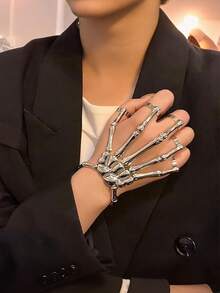 Skeleton Hand Bracelet With Finger Ring Flexible Joints Metal Steampunk Finger Wristband Adjustable Skeleton Hand Jewelry For Men Women Cosplay Daily Outfits Holidays Costume Parties & Gothic Events Christmas Halloween Costume Accessories - Multicolor - View 5