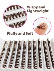 200 Pack Of Fluffy Brown Eyelashes, 80D Curly Dense Coffee Brown Cat Eye Eyelashes, 8-16mm Natural Brown Soft Fan-Shaped Eyelashes, Suitable For DIY Eyelash Extensions, Suitable For Daily Use Or DIY Hand Grafting When Going Out, Easy To Carry - D - View 4