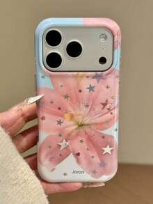 美感可愛花卉亮面雷射手機殼，適用於 iPhone 17ProMax 17Pro 17 16ProMax 16Pro 16 15 14 13 Pro Max，時尚星星軟背殼禮物 - 藍粉紅百合 - 查看 4