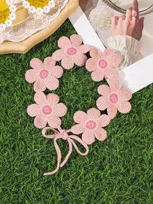 1pc Romantic Sweet Holiday Atmosphere Pink Knitted Sunflower Headband - Pink - View 4
