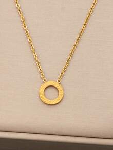 1pc New Hollow Circle Stainless Steel Roman Numeral Pendant Necklace, Fashion Jewelry For Women - Gold - View 3
