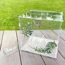 Boîte à cartes de mariage verrouillable, en matériau acrylique, convient pour la réception de mariage, la fête d'anniversaire, la douche nuptiale, la cérémonie de remise des diplômes et d'autres occasions, boîte à cartes cadeaux, forme d'enveloppe blanche, motif de rose rose, peut être utilisée comme décoration de mariage, décoration de maison, décoration de chambre, cadeau de fête, cadeau de mariée, décoration d'anniversaire, décoration de fête de célibataires - 1PC - Voir 7