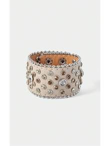 Noxbound 1pc Rhinestone Embellished Wide Retro Western Wasteland Biker Leather Cuff Bracelet - Bracelet - View 13