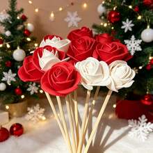 25pcs Christmas Red & White Floral Aromatherapy Diffuser Set (Bottle & Fragrance Not Included) - Red + White (12 Aromatherapy Sticks + 12 Artificial Flowers + 1 Bamboo Skewer) - View 7