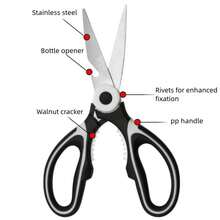 Multifunctional Stainless Steel Kitchen Scissors With Protective Cover, Dual-Use For Home And Commercial, Non-Slip Effort-Saving Culinary Shears For Vegetables, BBQ Meat, Baking Ingredients - Black - View 8