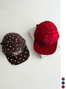 1件女款復古波點字母刺繡快乾布料平帽簷棒球帽，夏季顯臉小美式星星鉚釘字母刺繡帽，春夏新款街頭風棒球帽 - 多色 - 查看 8