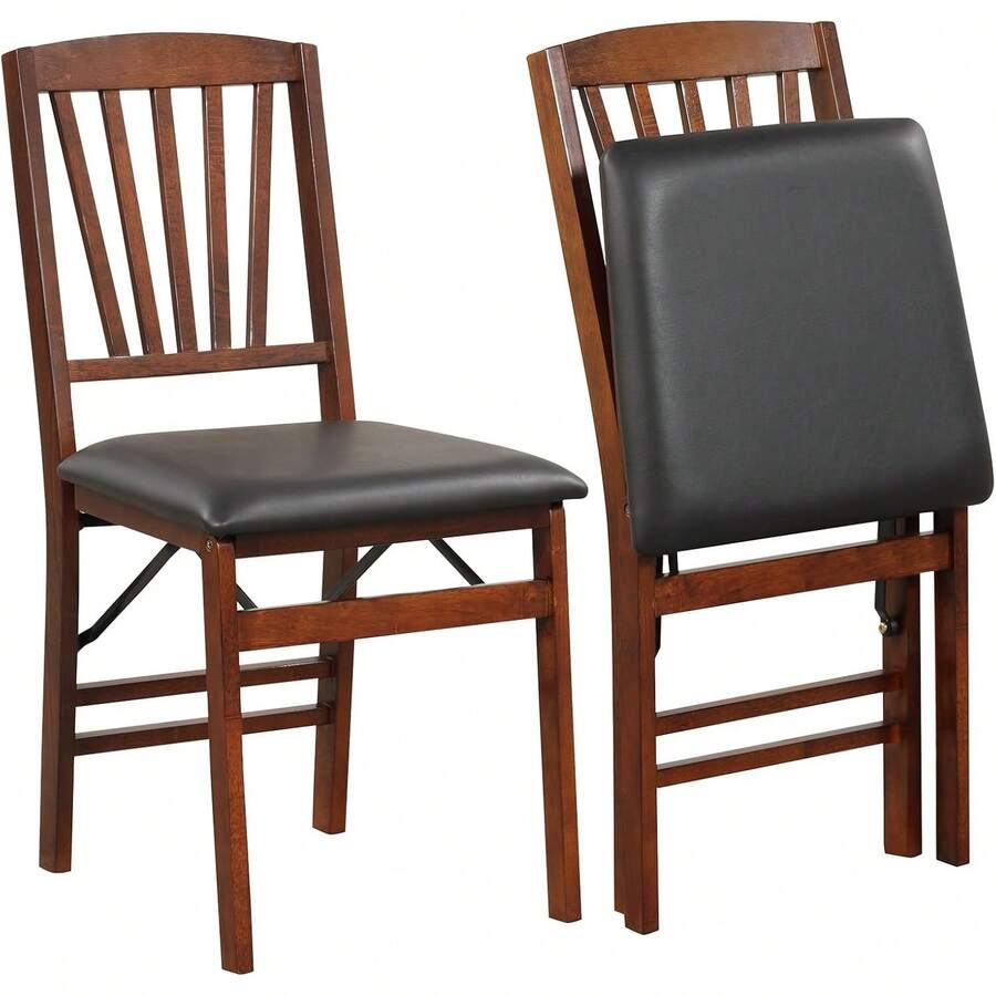 Folding Dining Chairs Set Of Two, Solid Wood Foldable Kitchen Chairs With Padded Seat, Heavy Duty Space Saving Furniture For Apartment Small Space, Vintage Natural Wood Grain - Walnut-x Back - View 1