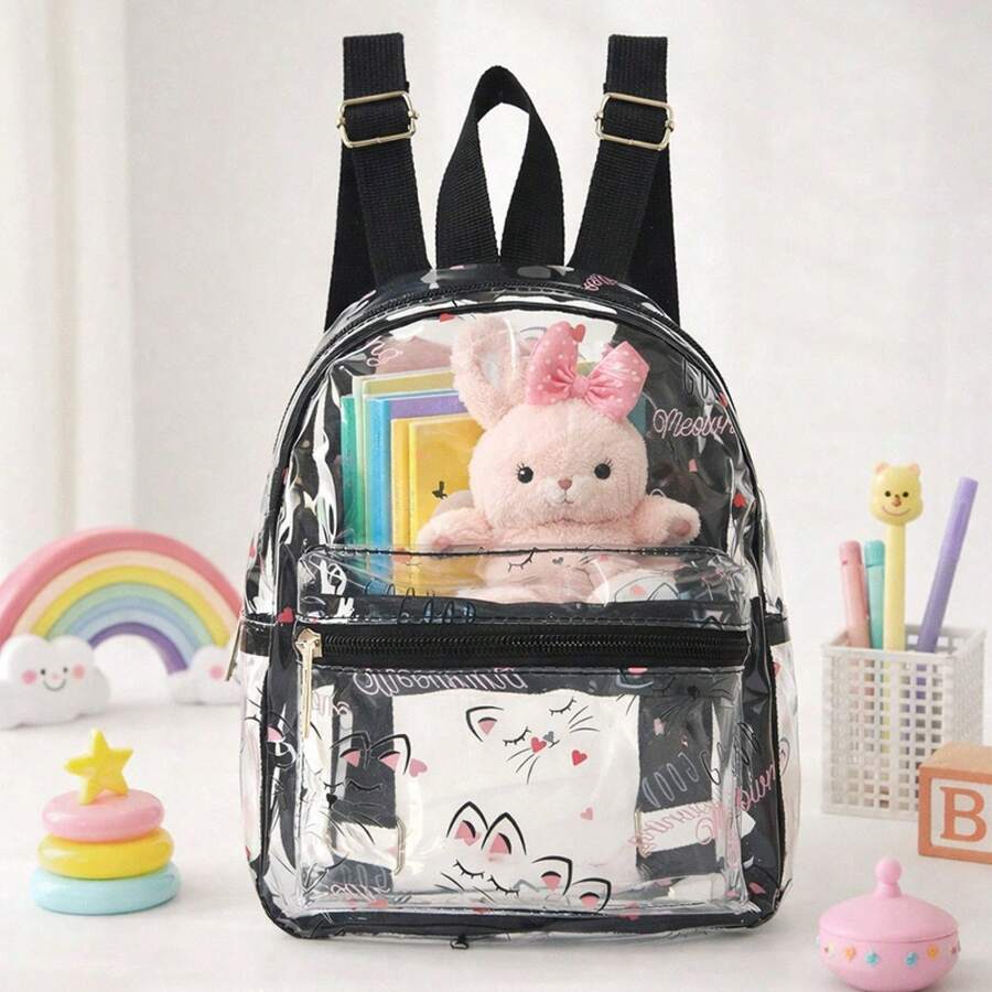Mini-PVC-Rucksack mit großer Kapazität und attraktivem Design, tragbarer, wasserdichter, transparenter PVC-Rucksack mit Katzenmotiv - Unsichtbare Katze - Übersicht 1