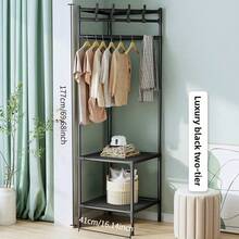 1pc 2-Tier Coat Rack, Integrated Shoe And Hat Storage Rack, Thickened Steel Tube Sturdy Clothing Hanging Rack, Bedroom Entryway Freestanding Clothing Storage Rack, Thickened Metal Steel Tube, Freestanding Integrated Coat Rack, Matte Black - Multicolor - View 11