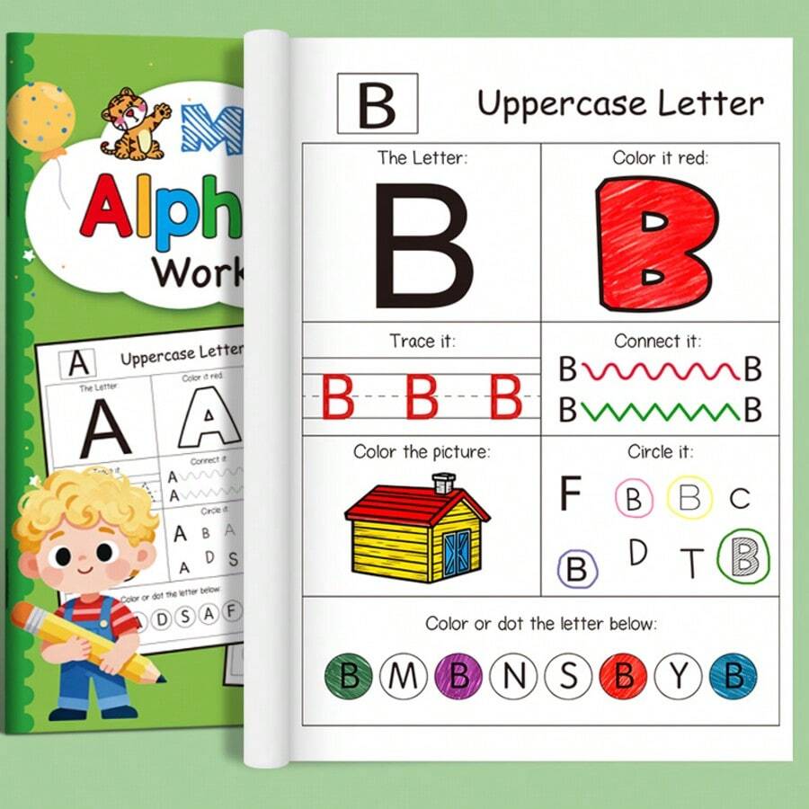 1pc, 26 Letters Upper & Lower Case English Handwriting Practice Book For Elementary Students, Pen Control Training, Preschool Transition, Writing Workbook With Common Vocabulary, Suitable For Kindergarten And Children Aged 3+