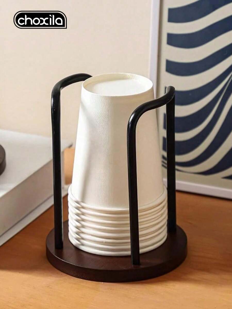 choxila 1pc/50pcs Disposable Cup Holder With Wood Base And Metal Frame, Countertop Paper Cup Dispenser Rack, Sturdy Storage Organizer For Coffee Shops Offices Kitchen And Home Beverage Station Use - Cup Holder - View 1
