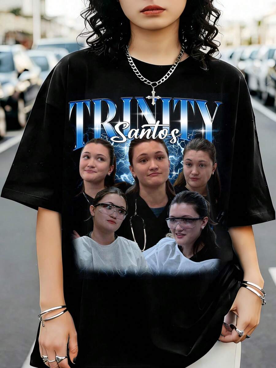 Trinity Santos Bootleg Shirt, Medical Drama Fan Graphic - 黑色 - 查看 1