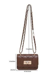 Mini Square New Women's Handbag, Diamond Quilted High-Quality Texture Shoulder Bag, Woven Chain Flap Small Bag, Red Cute Crossbody Bag, Accessory Bag - Coffee - View 3