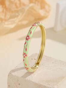 1pc Premium Cloisonne Enamel Open Bangle Bracelet, 18K Gold Plated Butterfly & Floral Design, Chinese Style Luxury Non-Fading Women's Gift Jewelry - Butterfly - View 15