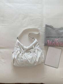 Bolso bandolera casual minimalista ligero con estampado de lunares para mujer, bolso tote de gran capacidad con múltiples bolsillos, adecuado para la escuela, compras, trabajo y viajes - Blanco - Ver 8