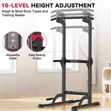 GartistGo Height-Adjustable Power Tower Dip Station With Pull-Up Bar, Freestanding Multifunctional Strength Training Station For The Home Gym - Black - View 7
