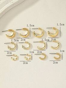 6 Pairs/Set Fashion Zinc Alloy Spring Design Open Hoop Earrings, Suitable For Women's Daily Wear - Gold - View 5
