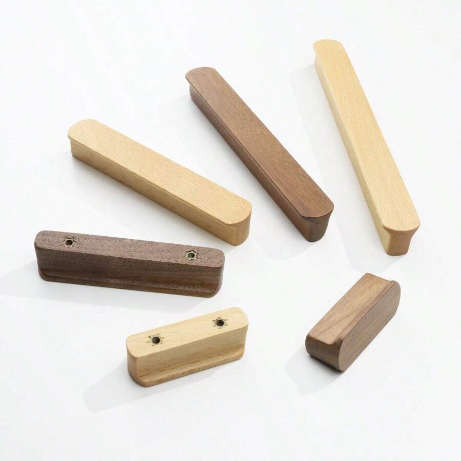 2 buah Tarikan Kabinet Kayu Solid Bentuk Batang Panjang dengan Desain Tepi Bulat, Gagang Laci untuk Dapur, Kamar Tidur, Kamar Anak, Aksesoris Perangkat Keras Furnitur