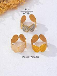 3pcs/Set Gold Metal Spiral Textured Grooved Enamel Colorful Rings Set, Gentle & Elegant, Suitable For Vacation And Commute Jewelry - Multicolor - View 3