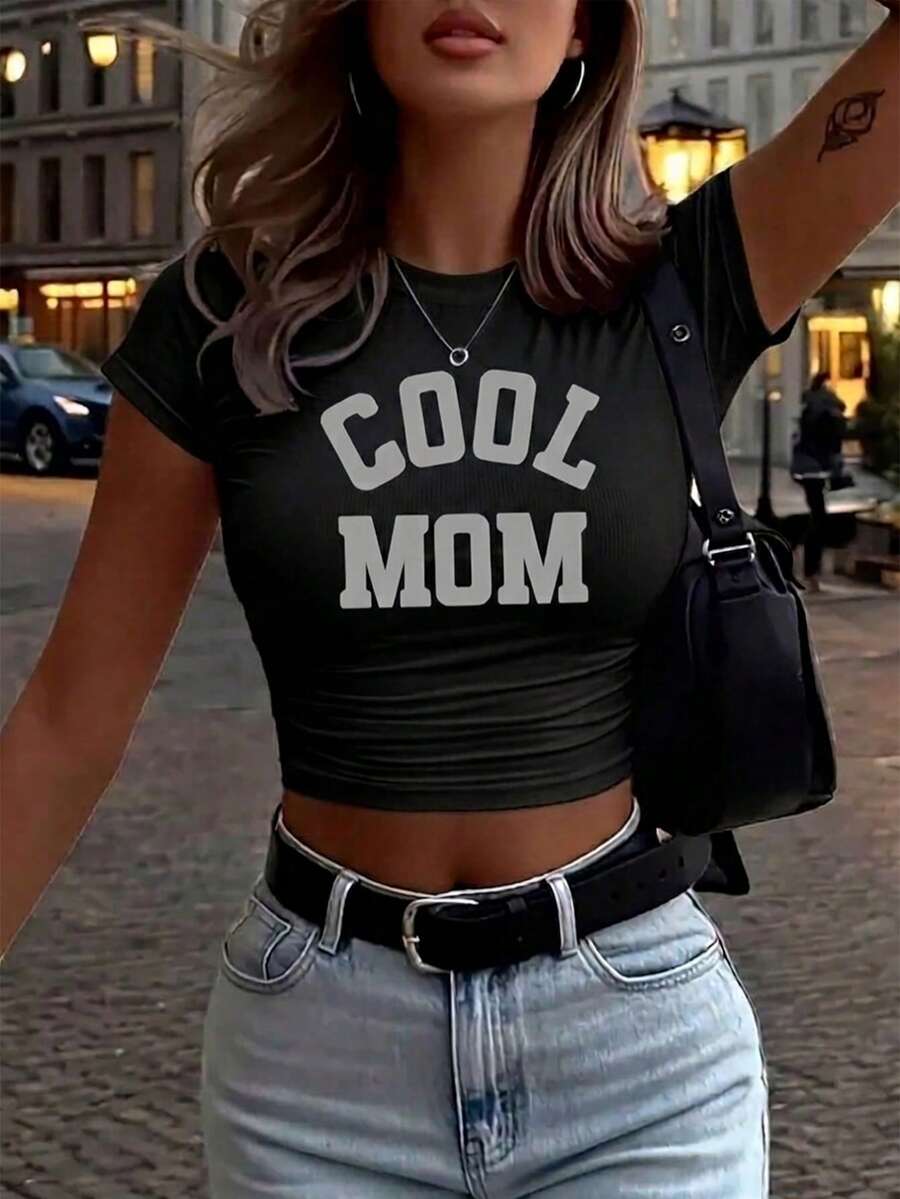 Women's Sexy Crop Top T-Shirt - Stretchy Waist-Revealing Tee, Lightweight Breathable Shirt For Everyday Special Occasions Streetwear Outfit Essential - 黑色 - 查看 1