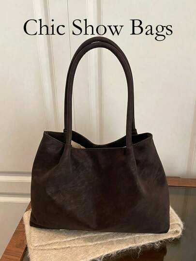 Women's Soft Shoulder Tote Bag, Open Hobo Handbag, Solid Color Large Capacity, Minimalist Neutral Style, Suitable For Women's Daily Commute And Travel, All Seasons