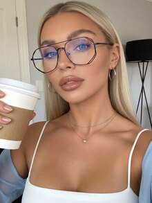 1PC Women's Metal Plus Size Aviator Vintage Double Bridge Multi-Color Fashion, Y2K Personalized Street Daily Commute Casual Decorative Plano Glasses, Computer Glasses, Suitable For Reading, Work, Back To School, Street Photography, Computer Use, Etc. - Black - View 1