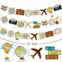 Bộ 24 cờ treo tam giác chủ đề du lịch vintage, banner trang trí bản đồ thế giới phong cách du lịch cổ điển, banner tiệc nghỉ hưu phiêu lưu, phù hợp cho tiệc chủ đề và tiệc du lịch - Giương cao lá cờ - Xem 7