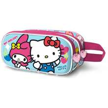 Hello Kitty Safta 友誼 3D 雙層鉛筆盒，兒童學校鉛筆盒，壓紋設計，9.5x22x8 厘米，2 個拉鍊隔層，內襯 - 選項7 - 查看 2