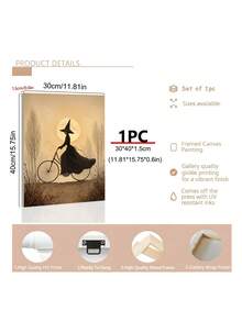 1pc Witch On Bicycle Wall Art,Halloween Silhouette Print, Witch On Swing Gothic Lantern Art, Ideal Gift,Suitable For Bedroom,Living Room,Kitchen,Wall Arts,Wall Decor,Home Decor,Room Decor,Canvas Wall Art,Posters, Wall Art With Frame,Optional Frame ﻿ - 1PCS - View 7
