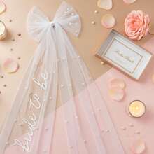 1pc Affordable Pure White Soft Bow Bridal Veil, Tulle Wedding Headpiece, Matches Bridal Gown, Practical Bachelorette Party Bride Baptism Accessory, Elegant Women's Hair Accessory Headscarf, Suitable For Wedding Banquet Photography, Summer, White, Wedding, Hair Accessory - Veil - View 7