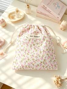 Cute Floral Drawstring Storage Bag Small Fabric Makeup Pouch Portable Jewelry Lipstick Coin Purse Kawaii Mini Travel Storage Sack For Women Daily Use - Multicolor - View 17