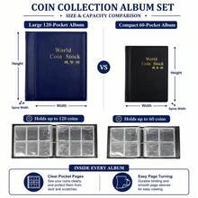 60/120 Pocket Coin Collection Album, Portable Coin Holder Book With Clear Inner Pages, Artificial Leather Coin Storage Organizer For Coins, Tokens, Medals And Badges - A - View 4