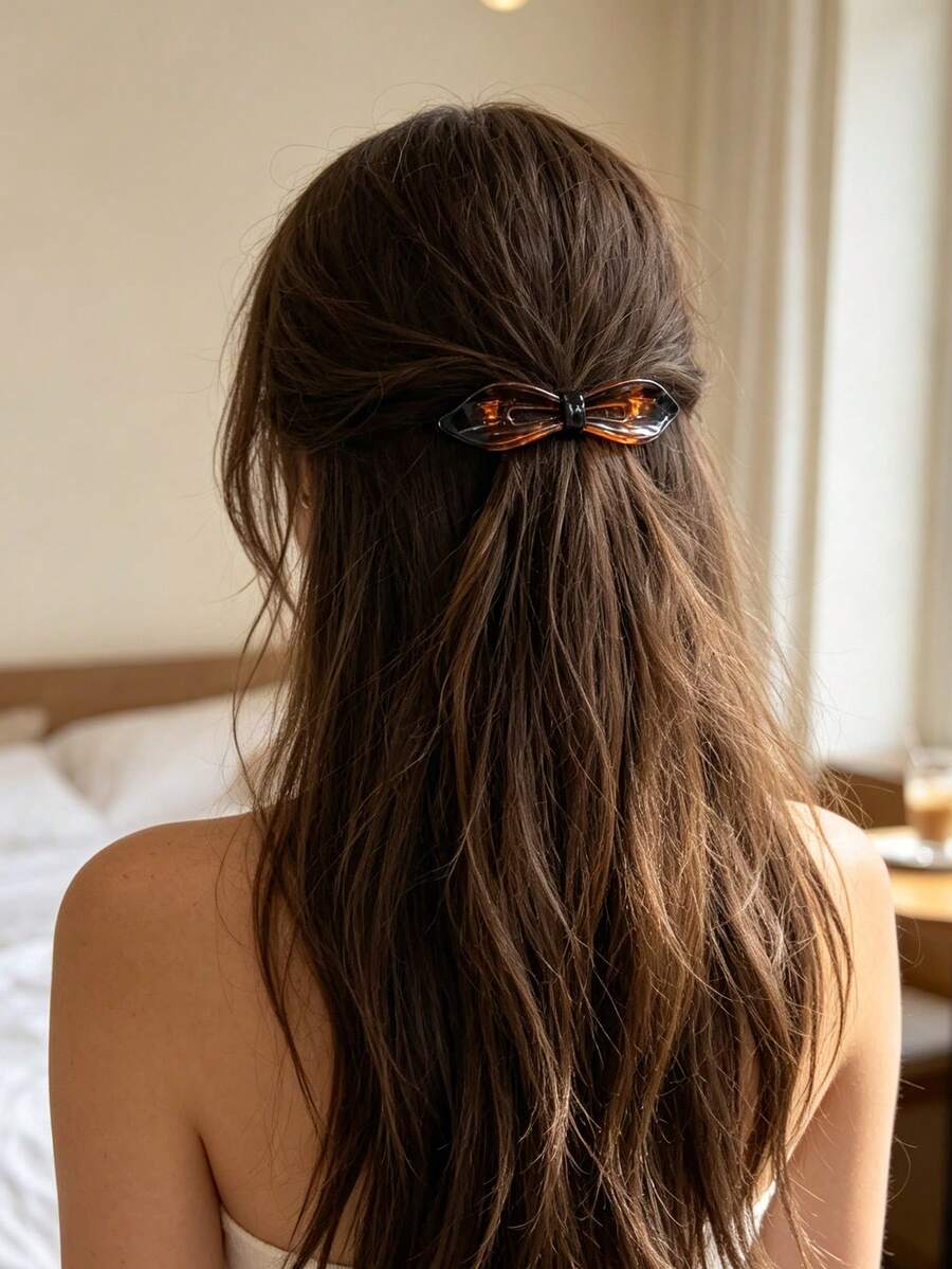 1pc Minimalist Spring Clip Bow, Non-Slip Acrylic Hair Clip, Suitable For Half-Up Hairstyle, Beach Travel And Daily Hair Accessories - Multicolor - View 1