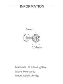AnlaScheer 1pc D-Color Moissanite Flat Back Stud Earring, Genuine S925 Sterling Silver Single Stone Inlay, Hypoallergenic Platinum Plated Jewelry - Silver - View 14