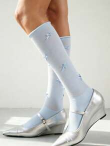 1/2 Paar graue Ballettsocken in Mittellänge, Schleifen-Slouch-Socken, weiße Kniestrümpfe mit umgeschlagener Kante, Schulanfang-Wadensocken für Damen - Verschiedenfarbig - Übersicht 2