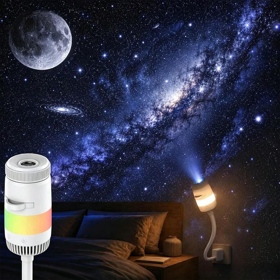 星空投影夜燈 USB 臥室天花板星空投影儀 可調節星雲與星空燈 靈活鵝頸設計 便攜式太空投影燈 成人房間裝飾 - 彩色 - 查看 1