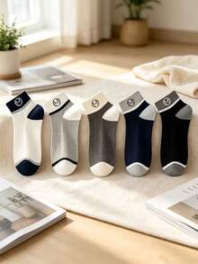 5 Pairs Men's Short Socks, Sweat-Absorbing Casual Odor-Resistant Spring/Summer Contrast Color Low-Cut Versatile - Multicolor - View 2