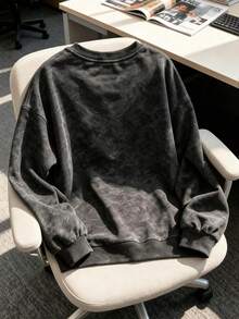 1pc Street Style Vintage Washed Crew Neck Sweatshirt For Teenage Boys, Printed With Skateboard Bear Graphic, Suitable For Spring, Summer, Autumn, Family Gatherings, Back To School, Sports And Other Occasions - Black - View 3