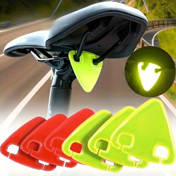 6 piezas Pegatinas reflectantes de alta visibilidad para montar de noche, colgante de advertencia, decoración reflectante de triángulo de emergencia, color aleatorio, adecuado para accesorios de ciclismo de bicicleta de montaña y bicicleta de carretera