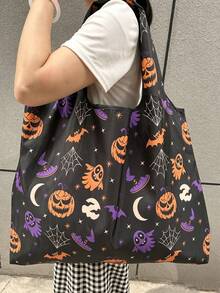 2pcs/1pc Halloween Pumpkin Lantern Tote Bag - Lightweight Foldable Tote Bag With Handle And Shoulder Strap. This Large Capacity Shoulder Bag Perfectly Combines Fashion Aesthetics, Lightweight Portability And Excellent Practicality. - Multicolor - View 3