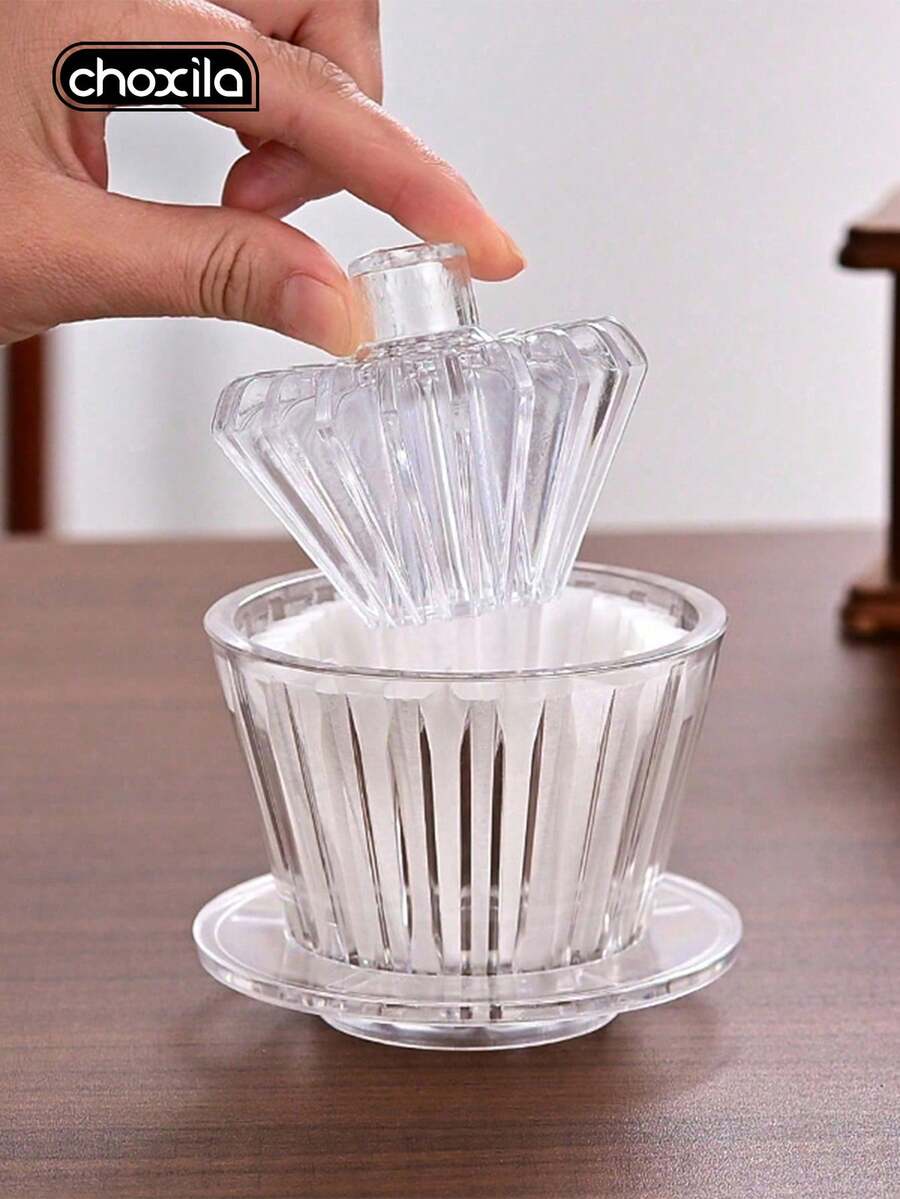 choxila 1pc Plastic Coffee Filter Paper Press, Hand Drip Coffee Filter Paper Assistant, Transparent Cone-Shaped Filter Paper Weight, Suitable For Cone And Cake Filters, Home Brewing Accessory - Clear - View 1