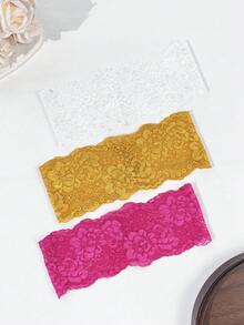 3件組女款純色刺繡蕾絲優雅時尚透氣舒適輕量裝飾髮箍，適合日常通勤、穿搭搭配、購物、旅行、攝影，送給好友的精緻禮物 - 玫紅白金三件組 - 查看 3