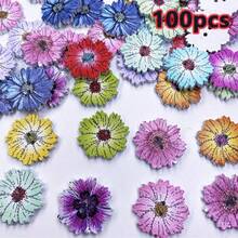 100pcs Mixed Color Wooden Flower Buttons - Handmade Decorative Craft Buttons With 2 Holes, Cute Floral Design, DIY Sewing Buttons For Fashion, Handicrafts, Scrapbooking, Quilting, Clothing, Accessories, And Creative Projects - Multicolor - View 9