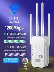 1200Mbps WiFi 4 Signal Booster And Mesh Extender - Dual Band 2.4GHz/5GHz, 4 Antennas High-Speed Wi-Fi System, One-Click Easy Setup, Whole Home Coverage, Compatible With Smart TV, Game Console, Smartphone, Tablet And Smart Home Devices. (Wi-Fi Extender, Network Booster, Network Extender) - Multicolor - View 14